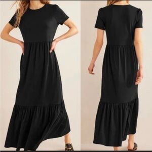 Boden Emma Tiered Black Jersey Midi Dress w/pockets